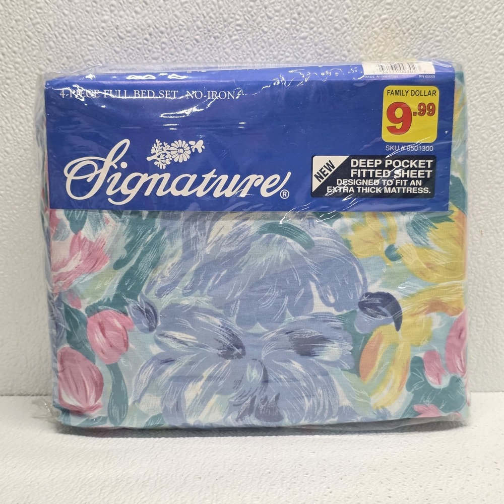 Vintage 90s Signature Pastel Floral 4 Piece Full Bed Set Deep PocketFitted